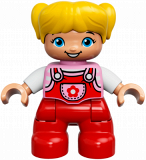 LEGO 47205pb053 Duplo Figure Lego Ville, Child Girl, Red Legs, Bright Pink Top with Flower on Pocket, White Arms, Yellow Hair