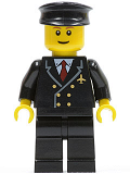 LEGO air022 Airport - Pilot with Red Tie and 6 Buttons, Black Legs, Black Hat, Brown Eyebrows, Thin Grin
