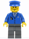LEGO air039 Airport - Blue 3 Button Jacket & Tie, Blue Hat, Dark Bluish Gray Legs, Vertical Cheek Lines
