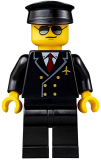 LEGO air055 Airport - Pilot, Black Legs, Red Tie and 6 Buttons, Black Hat, Black and Silver Sunglasses (60102)