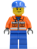 LEGO cty0054 Ground Crew - Orange Zipper, Safety Stripes, Orange Arms, Blue Legs, Blue Cap, Smirk and Stubble Beard