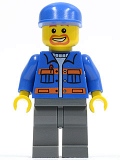 LEGO cty0141 Blue Jacket with Pockets and Orange Stripes, Dark Bluish Gray Legs, Blue Cap, Beard around Mouth