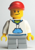 LEGO cty0184 White Hoodie with Blue Pockets, Light Bluish Gray Short Legs, Red Short Bill Cap