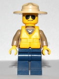 LEGO cty0306 Forest Police - Dark Tan Shirt with Pockets, Dark Blue Legs, Campaign Hat, Black and Silver Sunglasses, Life Jacket Center Buckle