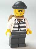 LEGO cty0480 Police - Jail Prisoner 86753 Prison Stripes, Dark Bluish Gray Knit Cap, Backpack, Scowl