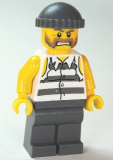 LEGO cty0481 Police - Jail Prisoner Shirt with Prison Stripes and Torn out Sleeves, Dark Bluish Gray Legs, Dark Bluish Gray Knit Cap