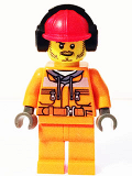 LEGO cty0534 Construction Worker - Chest Pocket Zippers, Belt over Dark Gray Hoodie, Red Construction Helmet with Headset