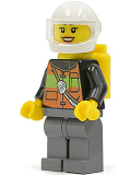 LEGO cty0588 Fire - Reflective Stripe Vest with Pockets and Shoulder Strap, White Helmet, Yellow Airtanks, Peach Lips