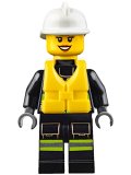 LEGO cty0650 Fire - Reflective Stripes with Utility Belt and Flashlight, Life Preserver, White Fire Helmet, Peach Lips Open Mouth Smile