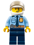 LEGO cty0772 Police - City Officer Shirt with Dark Blue Tie and Gold Badge, Dark Tan Belt with Radio, Dark Blue Legs, White Helmet
