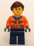 LEGO cty0798 Cargo Center Worker - Chest Pocket Zippers, Belt over Dark Gray Hoodie, Dark Blue Legs, Reddish Brown Hair, Peach Lips