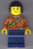 LEGO cty0806 City Jungle Explorer Female - Dark Orange Shirt with Green Strap, Dark Blue Legs, Black Bob Cut Hair, Peach Lips Lopsided Smile