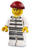 LEGO cty0954 Sky Police - Jail Prisoner 50380 Prison Stripes, Stubble, Dark Red Knit Cap