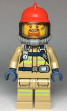 LEGO cty0962 Fire - Reflective Stripes, Dark Tan Suit, Red Fire Helmet, Open Mouth with Goatee, Breathing Neck Gear with Blue Airtanks