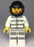 LEGO cty0998 Sky Police - Jail Prisoner 50382 Prison Stripes, Female, Scowl with Red Lips and Open Mouth, Black Helmet