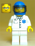 LEGO doc022 Doctor - EMT Star of Life Button Shirt, White Legs, Blue Helmet, Trans-Black Visor