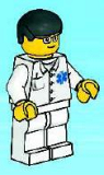 LEGO doc032 Doctor - EMT Star of Life Button Shirt, White Legs, Black Male Hair, Glasses