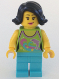 LEGO hol089 Female Lime Halter Top with Dolphin Pattern, Medium Azure Legs, Black Female Hair Short Swept Sideways