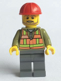 LEGO trn239 Light Orange Safety Vest, Dark Bluish Gray Legs, Red Construction Helmet, Beard Light Brown Angular