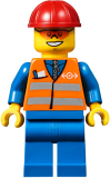 LEGO trn241 Orange Vest with Safety Stripes - Blue Legs, Red Construction Helmet, Orange Sunglasses