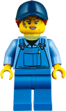 LEGO twn358 Mechanic Female with Dark Blue Cap, Dark Orange Ponytail, Medium Blue Shirt and Blue Overalls