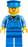 LEGO twn361 Mechanic Male with Blue Hat, Dark Tan Moustache and Sideburns, Medium Blue Shirt, and Blue Overalls